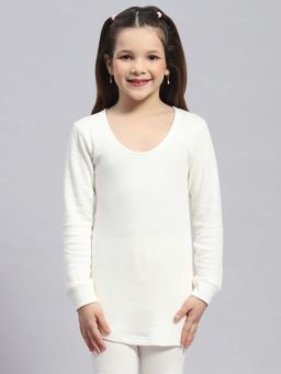 Monte Carlo - White Kids Regular Fit Full Sleeve Round Neck Thermal Top