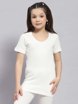 Monte Carlo - White Kids Regular Fit Half Sleeve Round Neck Thermal Top Top