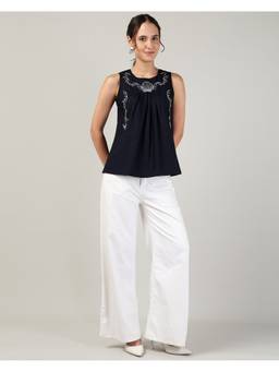Sands of India - Women’S Embroidery Black Sleeveless Top