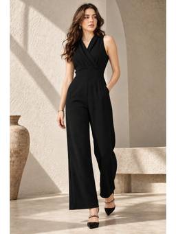 Berrylush - Women's Black Polyester Solid Jumpsuit