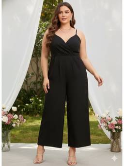Berrylush - Women's Black Polyester Solid Jumpsuit