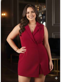 Berrylush - Women's Red Polyester Solid Playsuit