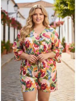 Berrylush - Women's Multi-Color Polyester Abstract Playsuit