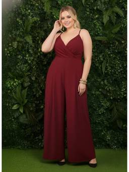 Berrylush - Women's Maroon Polyester Solid Jumpsuit
