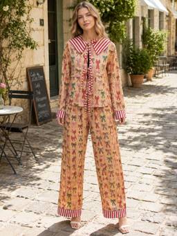 HOUSE OF JAMOTI - Beige Bow Printed Co-ord Set