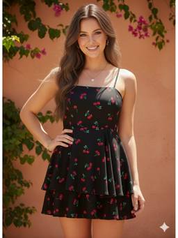 Berrylush - Women's Black Polyester Printed Playsuit