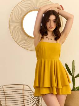 Berrylush - Women's Yellow Polyester Solid Playsuit