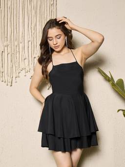 Berrylush - Women's Black Polyester Solid Playsuit