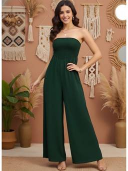Berrylush - Women's Green Polyester Solid Jumpsuit