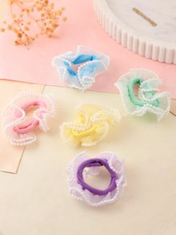 Silvermerc Designs - Multicolor Pearl Lace Hair Rubberband (Set Of 5)