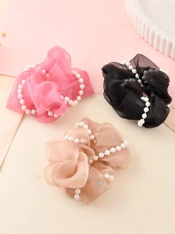 Silvermerc Designs - Pearl Organza Hair Scrunchies ( Set Of 3)
