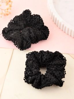 Silvermerc Designs - 2 Black Satin Crochet Scrunchies