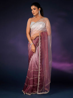 SAREE.COM - Pink and Mauve Cut Dana Worked Saree In Organza with Unstitched Blouse
