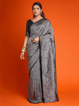 SAREE.COM - Black Art Silk All Over Woven Saree with Unstitched Blouse