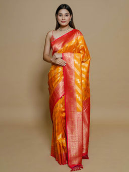 SAREE.COM - Mustard Art Silk Woven Saree with Unstitched Blouse