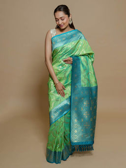 SAREE.COM - Light Green Art Silk Woven Saree with Unstitched Blouse