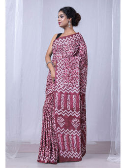 Unnati Silks - Pink Pure Dabu Printed Mulmul Cotton Saree with Unstitched Blouse