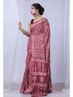 Unnati Silks - Pink Pure Dabu Printed Mulmul Cotton Saree with Unstitched Blouse
