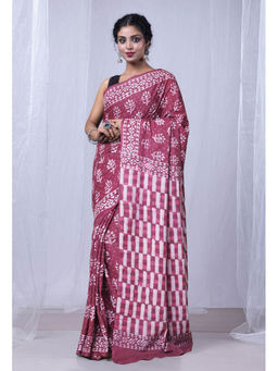 Unnati Silks - Pink Pure Dabu Printed Mulmul Cotton Saree with Unstitched Blouse