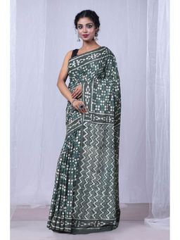 Unnati Silks - Grey Pure Dabu Printed Mulmul Cotton Saree with Unstitched Blouse