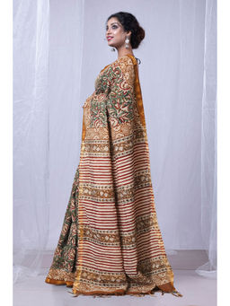 Unnati Silks - Green Pure Bagru Printed Pashmina Scio Saree with Unstitched Blouse