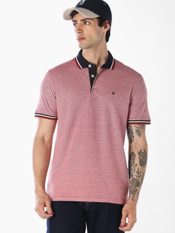 Jack & Jones - Men Contrast Tipping Melange Polo T-shirt - Red