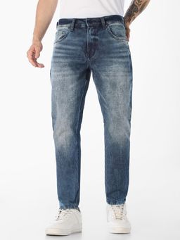 Jack & Jones - Men Blue Washed Brak Cropped Jeans