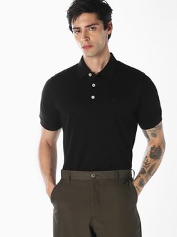Jack & Jones - Men Black Organic Cotton Knitted Polo T-shirt