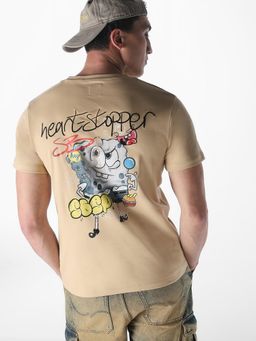 Jack & Jones - Men SpongeBob Printed Regular Fit T-shirt - Beige