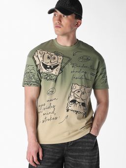 Jack & Jones - Men SpongeBob Sketch Print Oversized T-shirt - Green