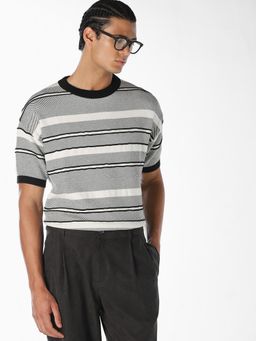 Jack & Jones - Men Striped Crew Neck Pullover T-shirt - White
