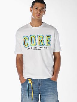 Jack & Jones - Men White Printed Oversized T-shirt