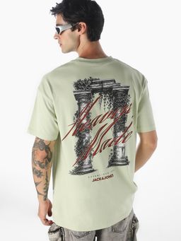Jack & Jones - Men Sage Green Graphic Oversized T-shirt