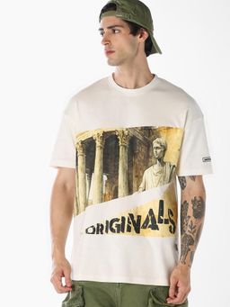 Jack & Jones - Men Printed Cotton Oversized T-shirt - Off White