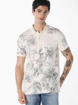 Jack & Jones - Men White Printed Cotton Polo T-shirt