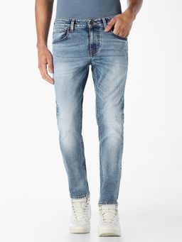 Jack & Jones - Men Light Blue Cropped Slim Fit Jeans