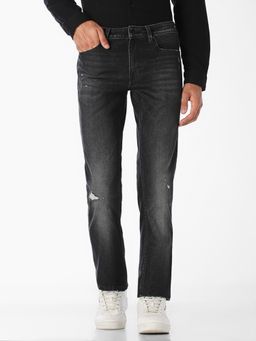 Jack & Jones - Men Black Mildly Distressed Regular Fit Jeans