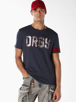 Jack & Jones - Men Dark Printed Cotton T-shirt - Navy Blue