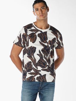 Jack & Jones - Men Floral Print Cotton T-shirt - White