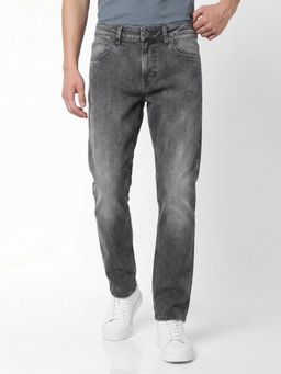Jack & Jones - Men Light Grey Washed Clark Regular Fit Jeans
