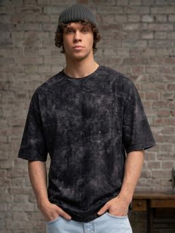 LEOTUDE - Mens Printed Oversized Cotton Blend T-shirt - Black