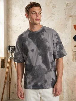 LEOTUDE - Mens Printed Oversized Cotton Blend T-shirt - Grey