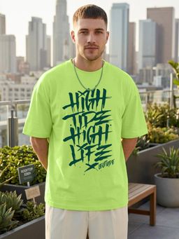 LEOTUDE - Mens Printed Oversized Cotton Blend T-shirt - Green