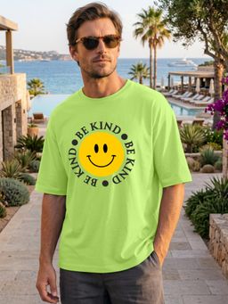 LEOTUDE - Mens Printed Oversized Cotton Blend T-shirt - Green