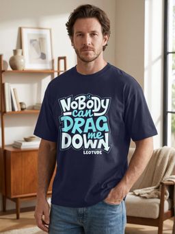 LEOTUDE - Mens Printed Oversized Cotton Blend T-shirt - Navy Blue