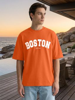 LEOTUDE - Mens Printed Oversized Cotton Blend T-shirt - Orange