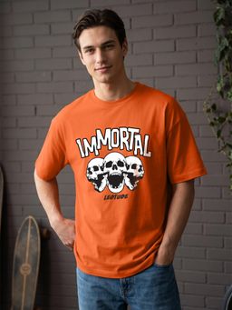LEOTUDE - Mens Printed Oversized Cotton Blend T-shirt - Orange