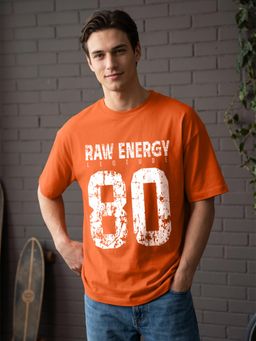 LEOTUDE - Mens Printed Oversized Cotton Blend T-shirt - Orange