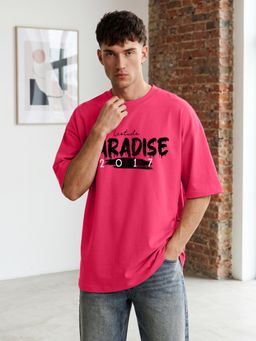LEOTUDE - Mens Printed Oversized Cotton Blend T-shirt - Pink