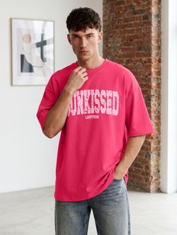 LEOTUDE - Mens Printed Oversized Cotton Blend T-shirt - Pink